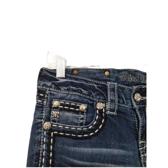 Miss Me Womens Mid-Rise Bootcut Flare Rhinestone Embellished Bling Blue Jeans 26 - Picture 6 of 12